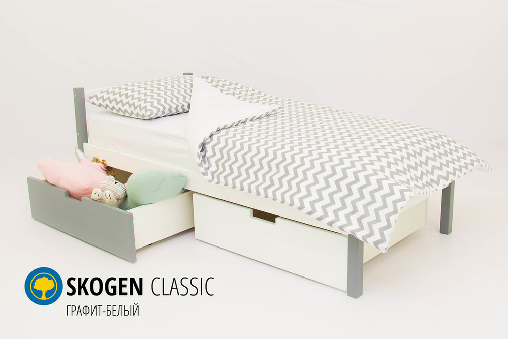 Детская кровать тахта с бортиком и ящиками Бельмарко Svogen графит белый