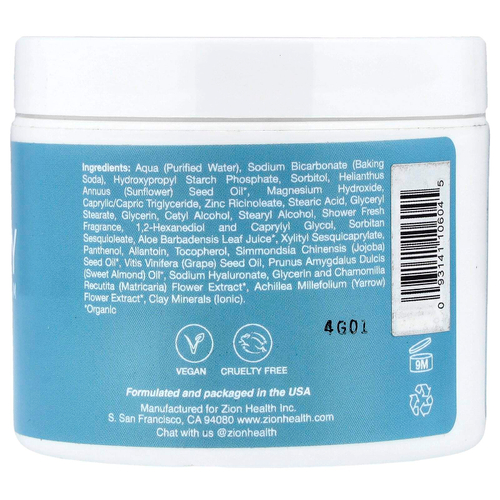 Zion Health, ClayDry, крем-дезодорант, свежесть для душа, 113 г (4 унции)