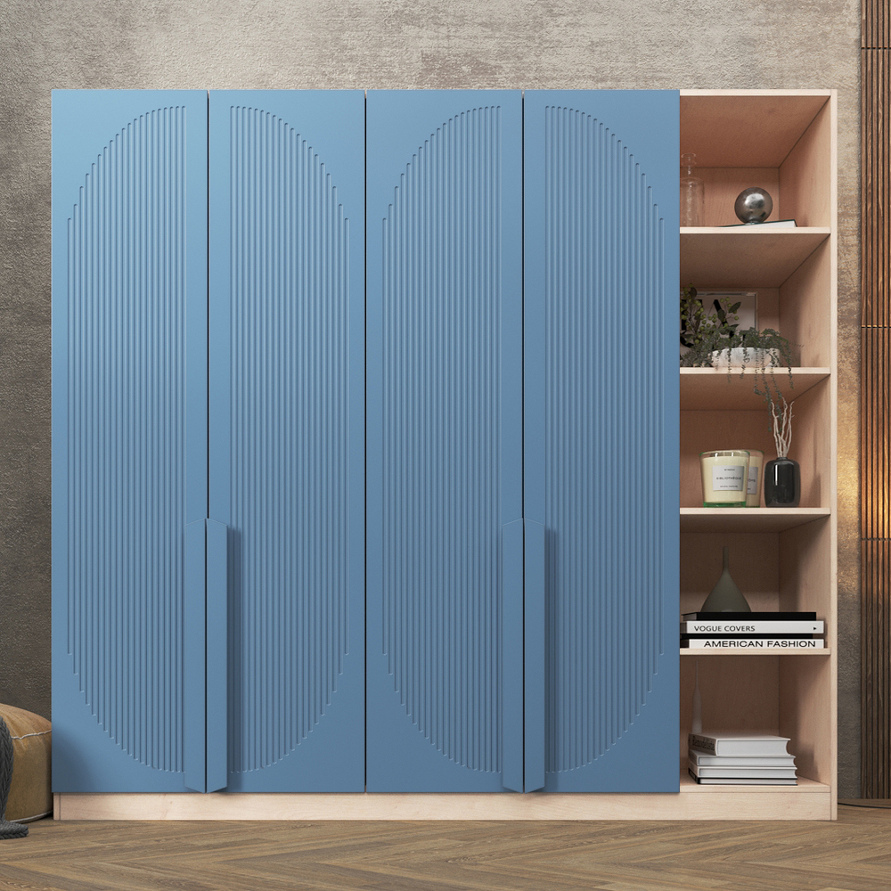 Шкаф Агератум МДФ четырехсекционный с стеллажом Сапфир структурный (0,3) G4018-62A матовая - Дуб молочный 8622  260*60*260