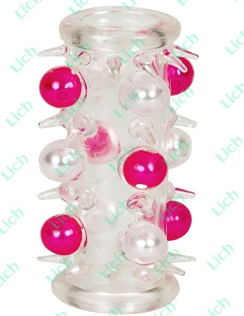 Белая насадка с бусинами и шипами BEADED PENIS