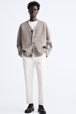 ZARA БРЮКИ КОМФОРТНОЙ ПОСАДКИ ИЗ РЕЛЬЕФНОЙ ТКАНИ, ЖЕЛТОВАТО-БЕЛЫЙ