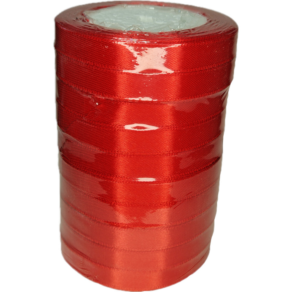 Лента упаковочная атласная 12мм, 22 м красная (10шт/уп)