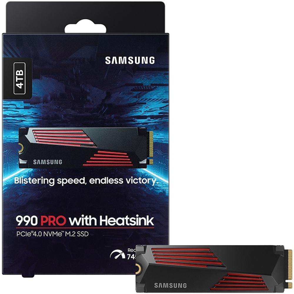 Жесткий диск SSD M.2 4Tb Samsung 990 PRO Heatsink, 7450/6900MBs, 1550000 IOPS, TLC 3D NAND, PCI-E4.0x4 (MZ-V9P4T0CW)