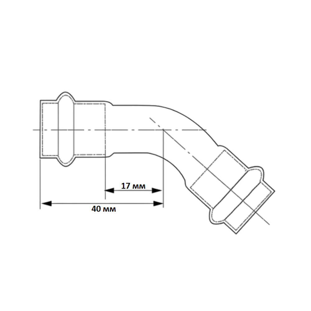 Отвод 45° 22-22, WAAG Heavy Inox, пресс-труба, сталь нержавеющая