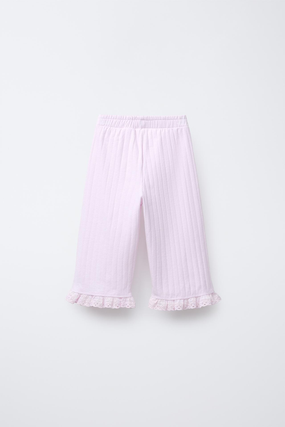 ZARA ЖАККАРДОВЫЕ БРЮКИ С ВЫШИВКОЙ В ШВЕЙЦАРСКОМ СТИЛЕ, РОЗОВЫЙ/ЛИЛОВЫЙ