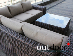 Комплект мебели из ротанга OUTDOOR Санторини (угловой диван, стол), широкое плетение, коричневый