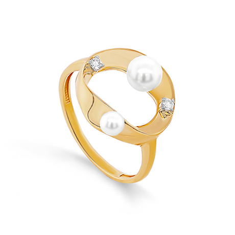 Кольцо из золота 585 пробы с 2 Бриллиантами и Жемчугом