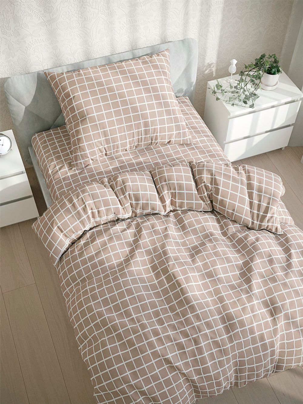 Простынь на резинке Сказка "Анна (клетка)" 90х200 см, поплин