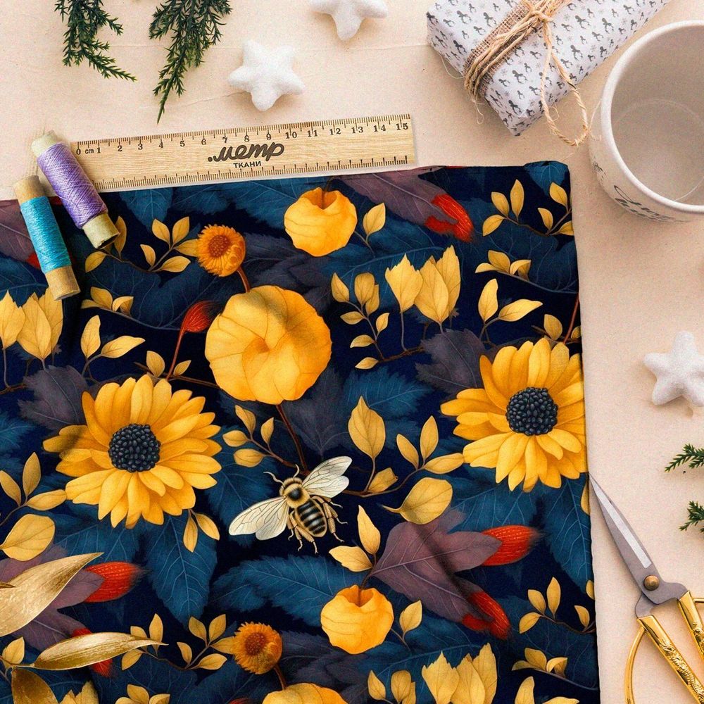 Ткань премиум Оксфорд 600D кристальные зарисовки природы