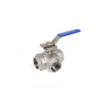 Кран шаровой нерж SS316 4031HA 3-ходовой Г-образный Ду 80 Ру63 ВР под электропривод с рукояткой ISO F07/F10 полнопроходной Benarmo