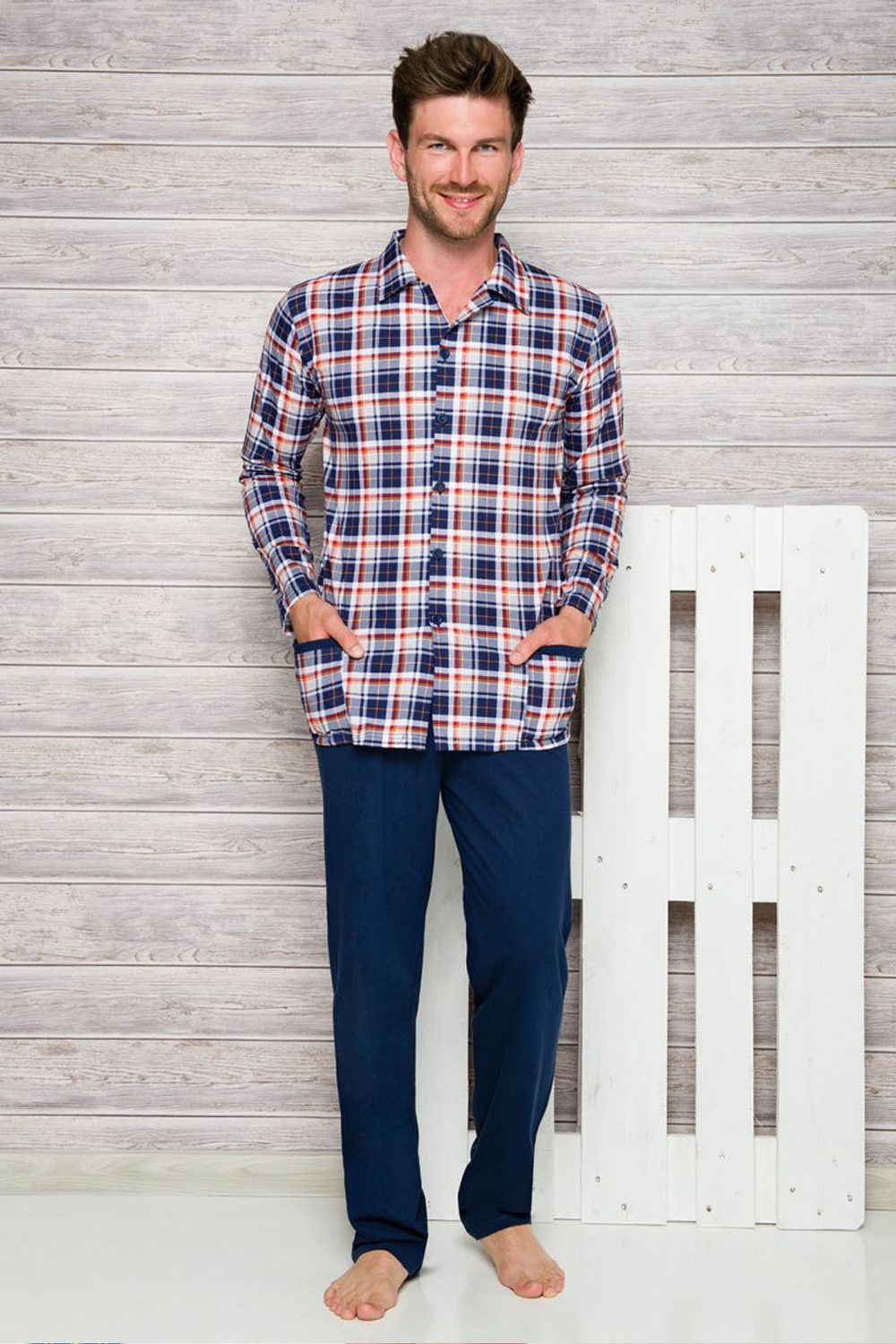 Мужская пижама Gracjan с клетчатым верхом (Размер: M) (Цвет: серый)