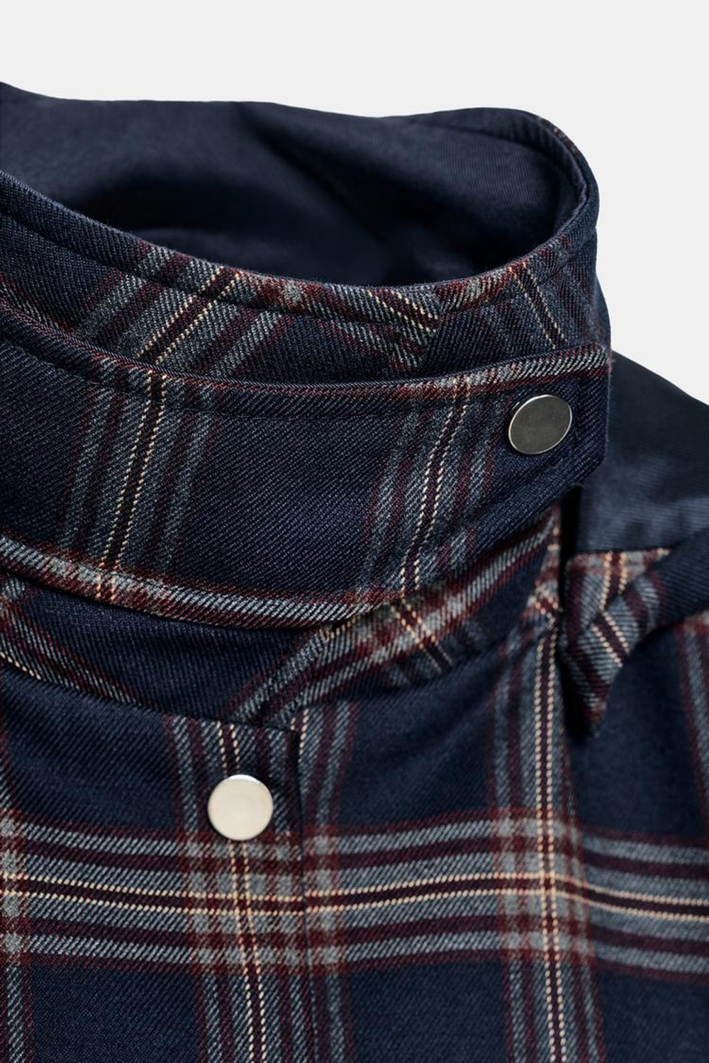 ZARA СТЕГАНАЯ КУРТКА В КЛЕТКУ С КАПЮШОНОМ, КРАСНЫЙ/ТЕМНО-СИНИЙ