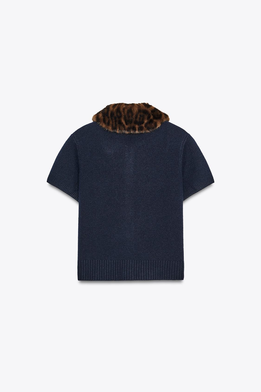 ZARA ТРИКОТАЖНЫЙ КАРДИГАН С ВОРОТНИКОМ И АНИМАЛИСТИЧЕСКИМ ПРИНТОМ, МОРСКОЙ СИНИЙ