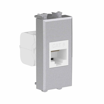 Компьютерная розетка RJ-45 без шторки модульная, кат.6, "Avanti", "Закаленная сталь", 1 модуль