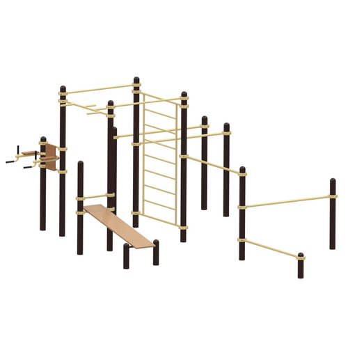 Спортивный комплекс №105, турник, шведская стенка, брусья, скамья, пресс-брусья, 6000*4200*2700 мм., D=89 мм.