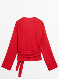 Massimo Dutti Кардиган с поясом, красный