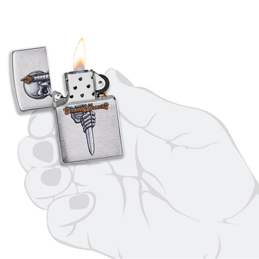 Зажигалка Zippo Sword Skull Desig с покрытием Brushed Chrome