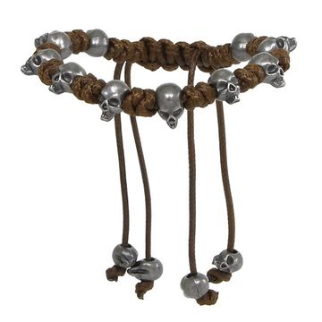 Браслет с черепами коричневый (0782)