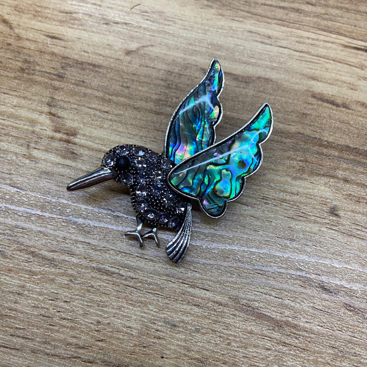 Брошь Колибри гелиотис стразы металл серебристый