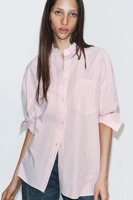 ZARA РУБАШКА ОВЕРСАЙЗ ИЗ ПОПЛИНА, ОТТЕНКИ РОЗОВОГО