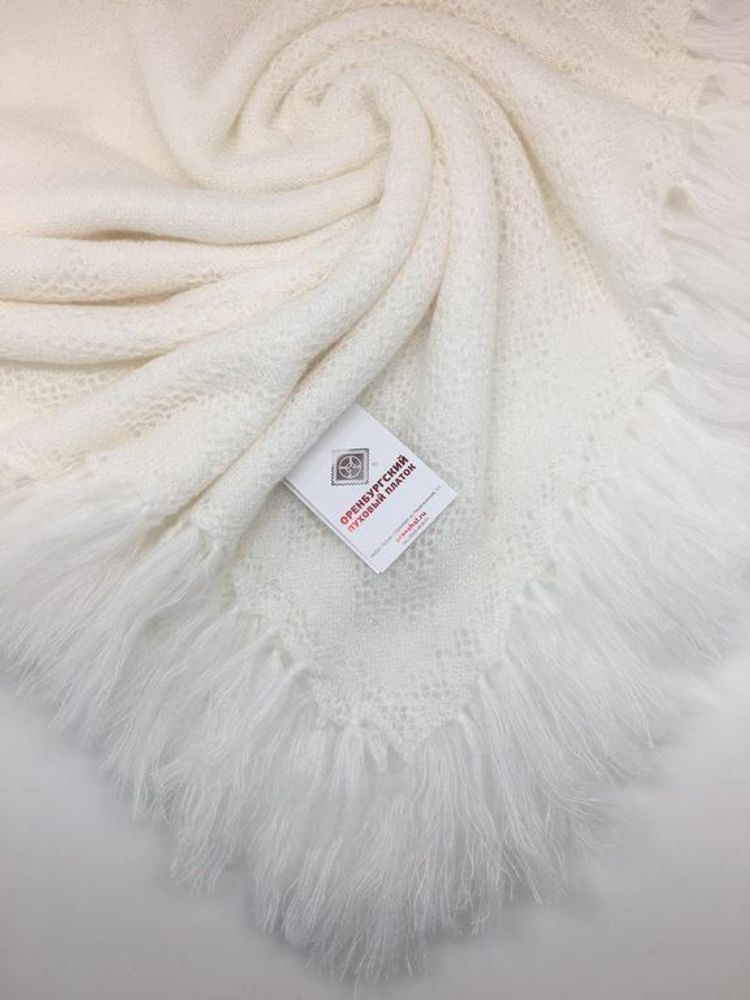 Оренбургский пуховый платок с кистями МП125-02 белый натуральный