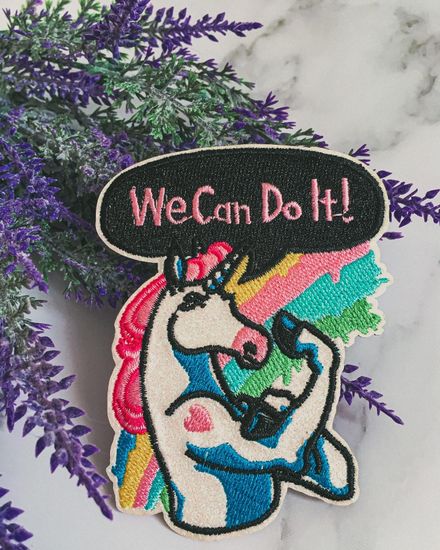 Нашивка термоаппликация на одежду и на рюкзак. Единорог We can do it