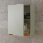 Навесной кухонный шкаф для сушки посуды 60х32х75 Малага / кухонный модуль с дверцей и полкой / зеленый самшит, массив дуба