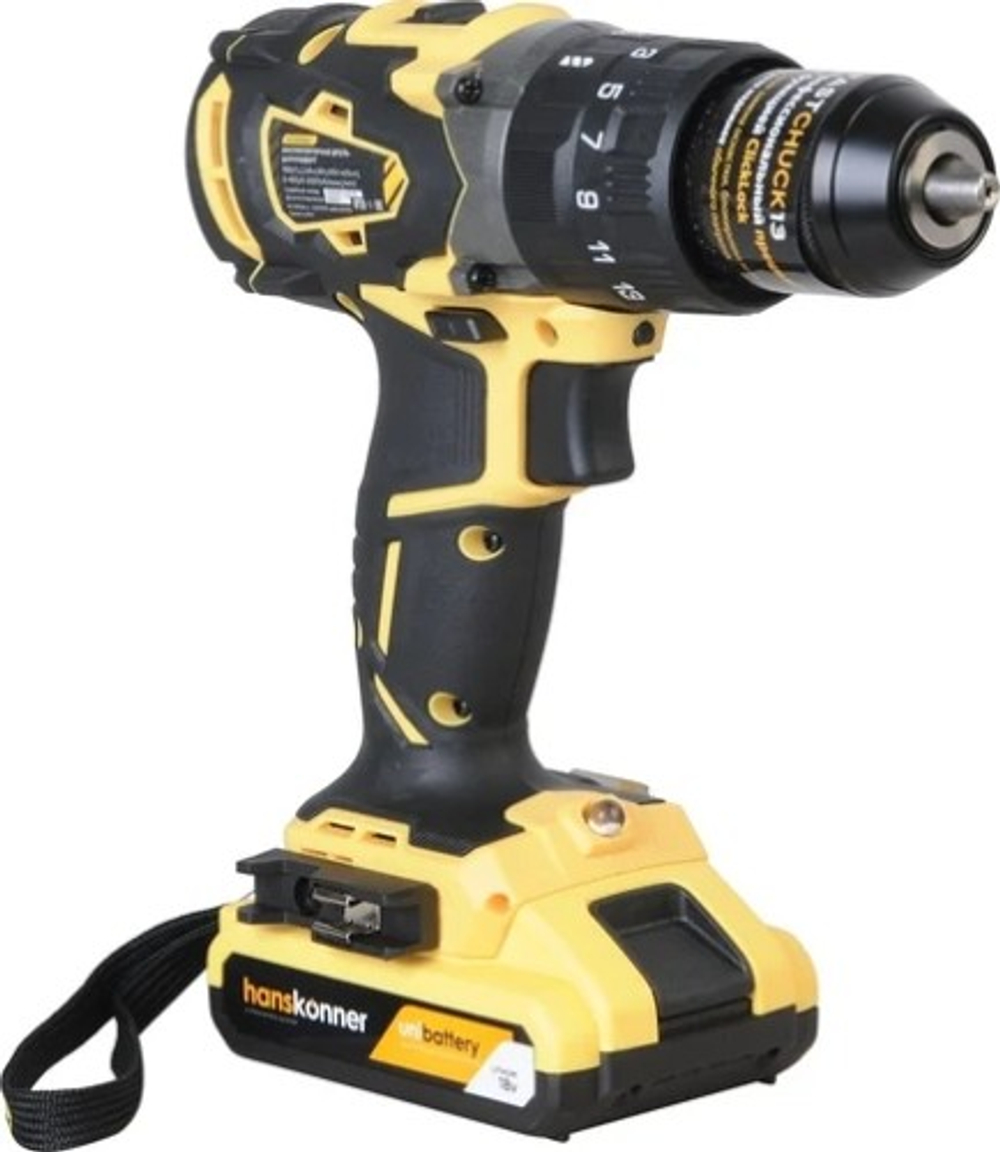 Дрель-шуруповерт аккумуляторная HANSKONNER HCD1865BLI ударная