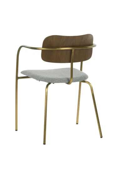 Обеденный стул Gloster металлический каркас, серая ткань и деревянная спинка