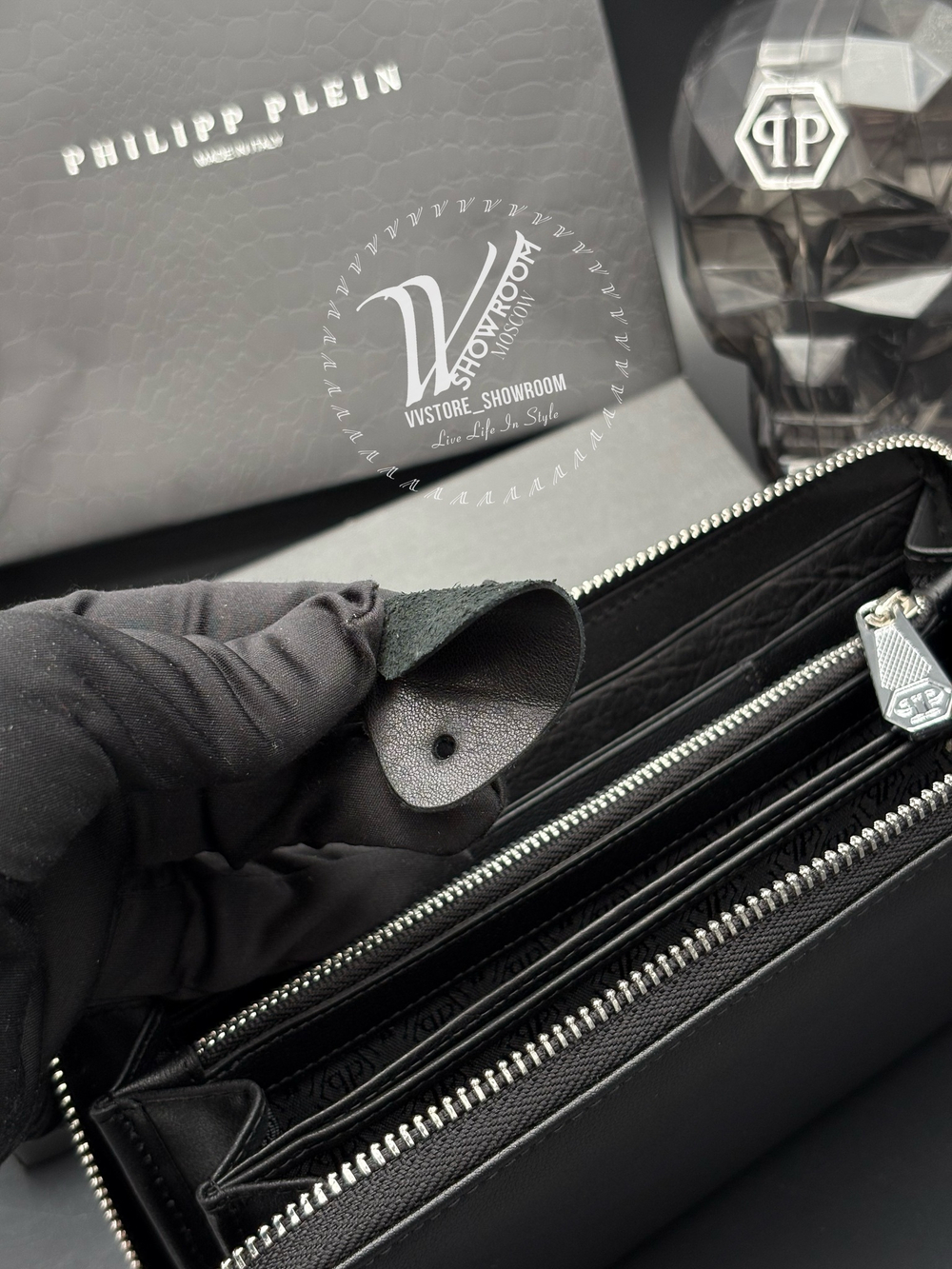 Кошелек на молнии Philipp Plein с фактурным черепом