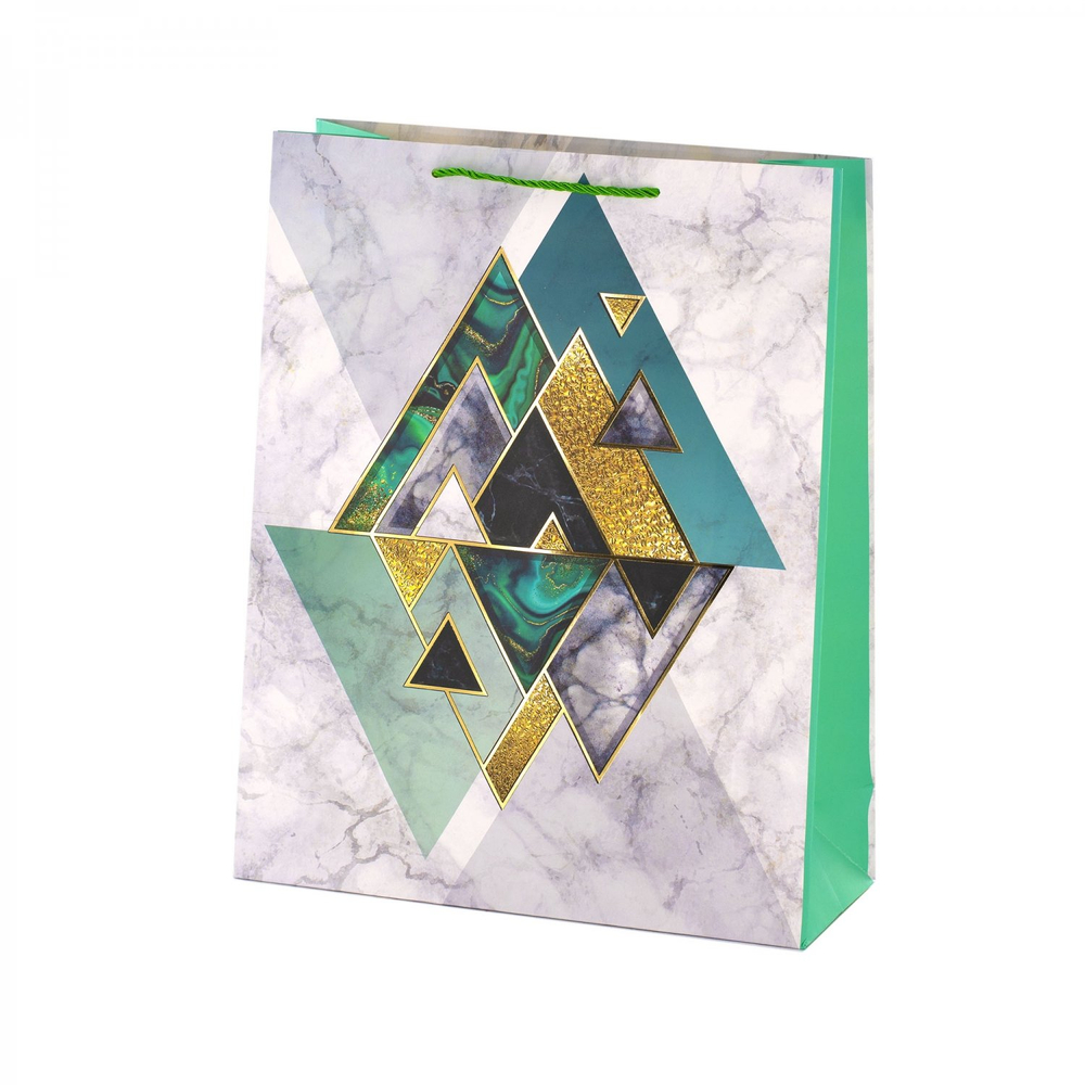 Пакет подарочный бумажный Alingar, (L+) 26х32х10 см, вертикальный, "Геометрия", матов. ламинация, тиснение, ассорти