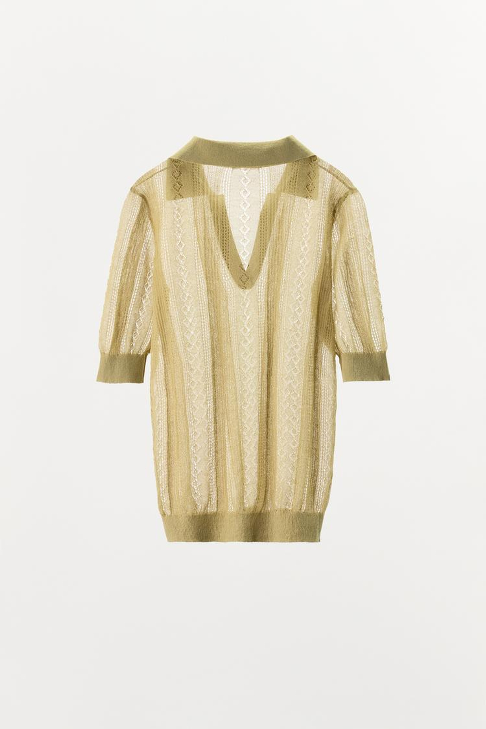 ZARA ТОП-ПОЛО АЖУРНОЙ ВЯЗКИ, ЗЕЛЕНЫЙ С МЕЛАНЖЕВЫМ ЭФФЕКТОМ