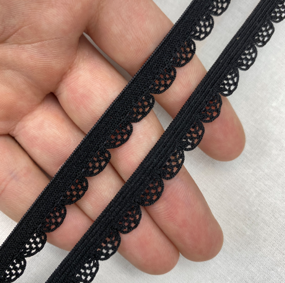 Отделочная резинка ажурная черная 10 мм