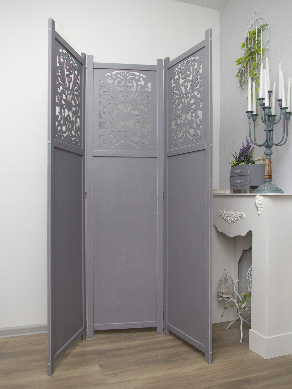 Ширма - перегородка для зонирования пространства деревянная резная "Прованс", 3 створки 1800 *480 мм