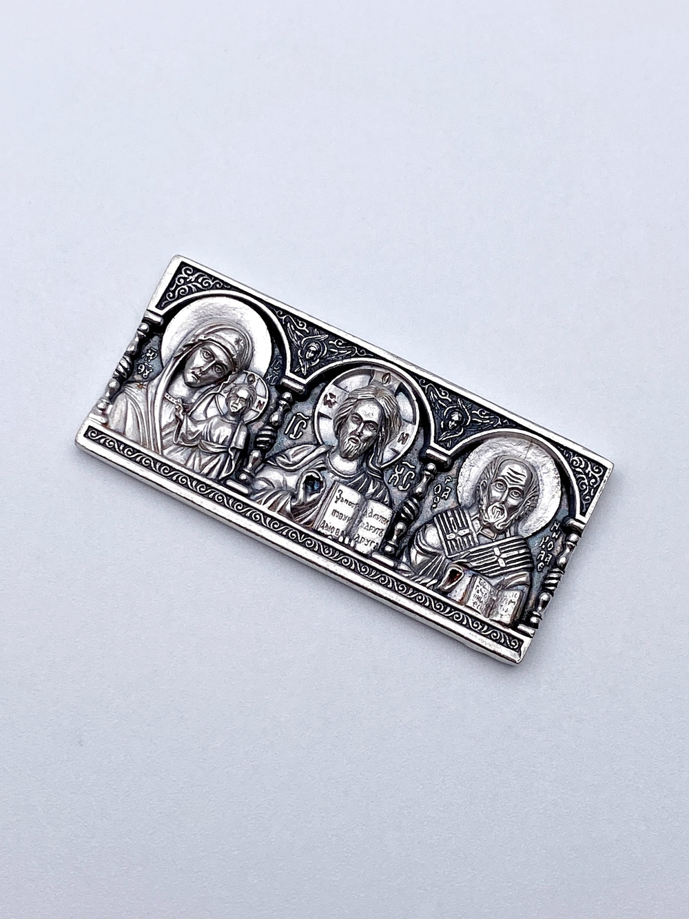 Образок из серебра/Частичное чернение/Казанская/Иисус Христос/Николай Чудотворец