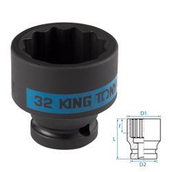 KING TONY (453032M) Головка торцевая ударная двенадцатигранная 1/2", 32 мм
