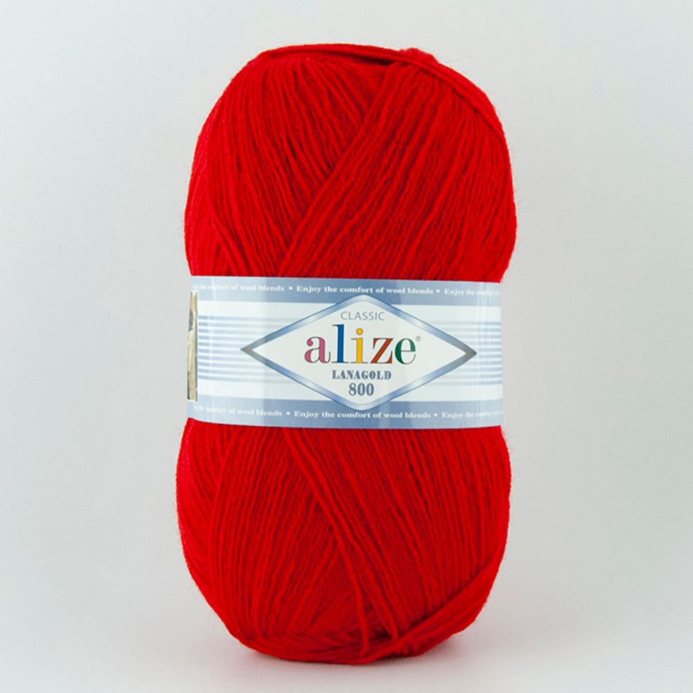 ALIZE &quot;LANAGOLD 800&quot;, 49% шерсть, 51% акрил, 100 гр, 800 м, 56 красный