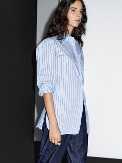 Massimo Dutti Рубашка из смесового хлопка в полоску, небесно-голубой