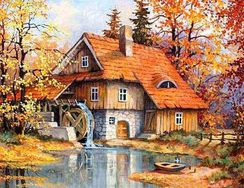 Алмазная вышивка "Дом с водяной мельницей", 30х40 см