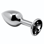 Серебристая анальная втулка с черным кристаллом Mini Metal Butt Plug Size M - 8 см. (Цвет: серебристый)