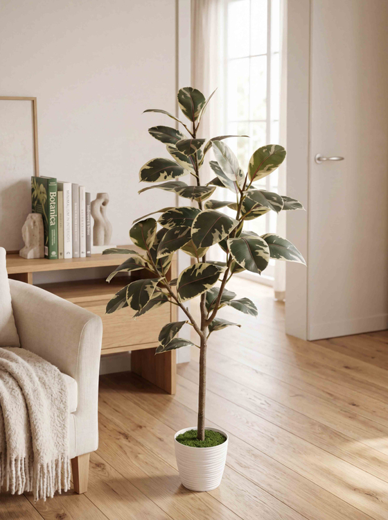 Фикус Эластика пестрый 130см в кашпо