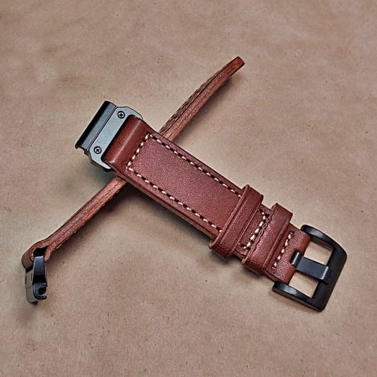 Ремешок натуральная кожа 20 мм для Garmin Fenix 7S, Fenix 6S, Fenix 5S, Instinct 2S, Epix Pro Gen 2 (42 mm) быстросъемный QuickFit (Коричневый)