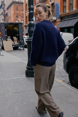 ZARA ОДНОТОННЫЙ СВИТЕР, МОРСКОЙ СИНИЙ