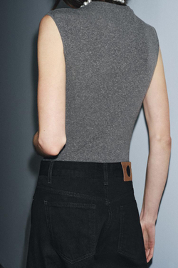 ZARA МЯГКОЕ БОДИ С ВОРОТНИКОМ-СТОЙКОЙ, ТЕМНО-СЕРЫЙ