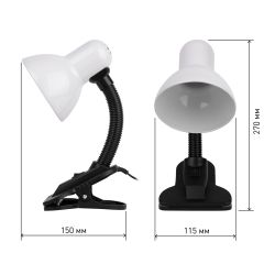 Настольный светильник ЭРА N-102-E27-40W-W на прищепке белый | Настольные светильники под лампу