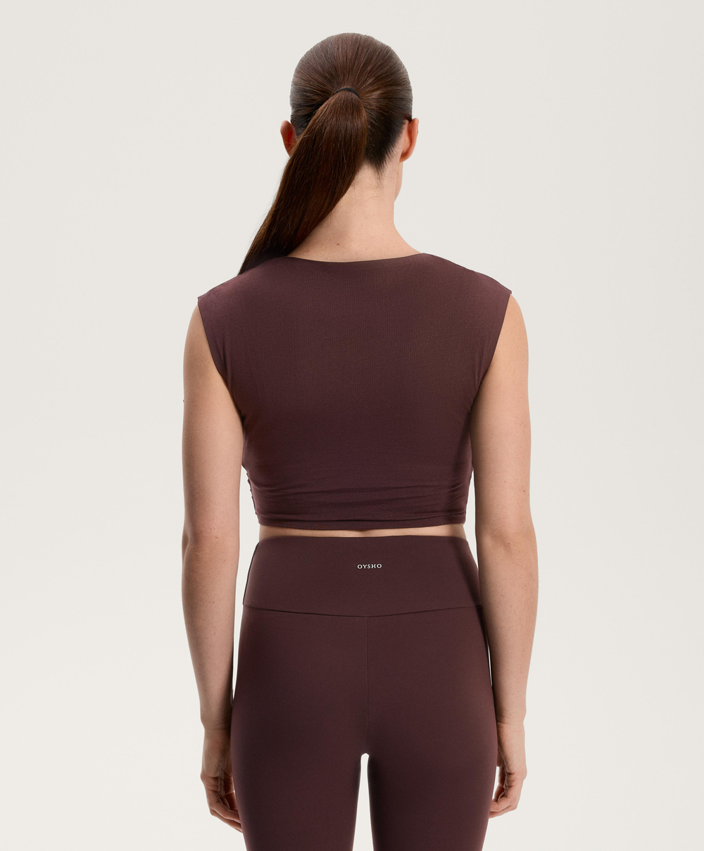 Oysho Укороченный топ из смесовой хлопковой ткани, шоколадный