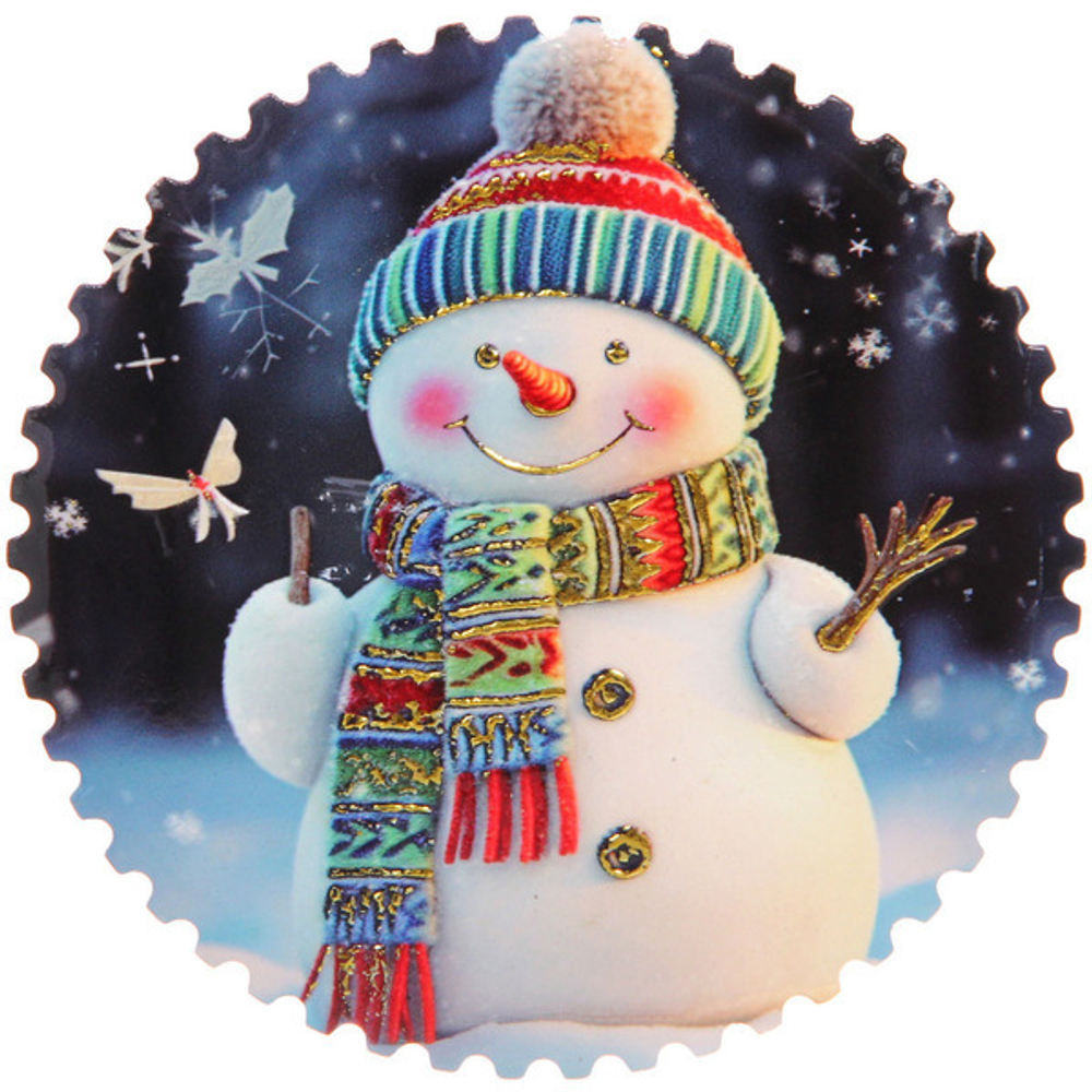 Подставка под кружку керамическая 10,5*10,5см «Снеговик в полосатом шарфе»