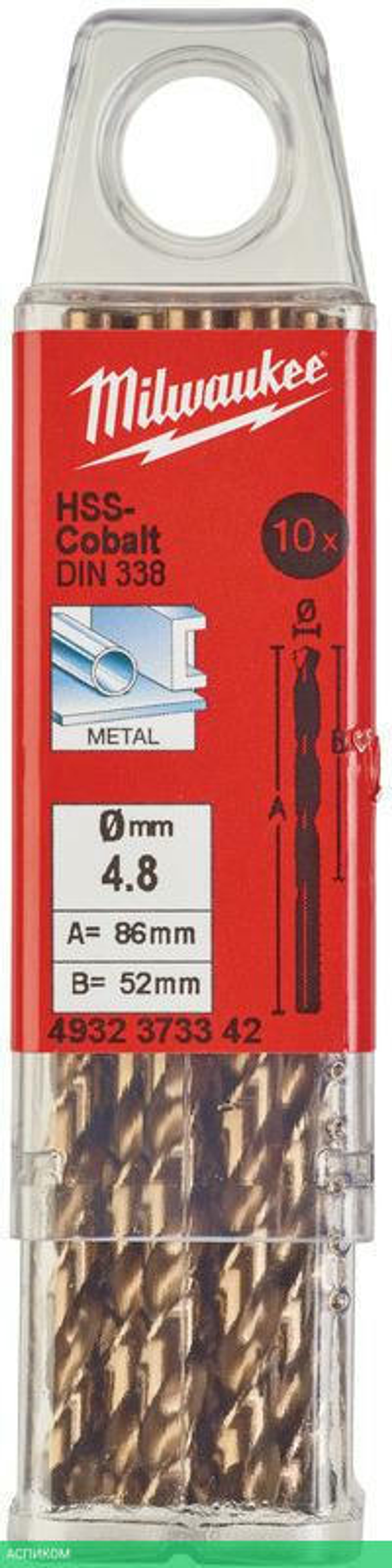 Сверло по металлу Milwaukee HSS-Co 4.8мм 10шт (4932373342)