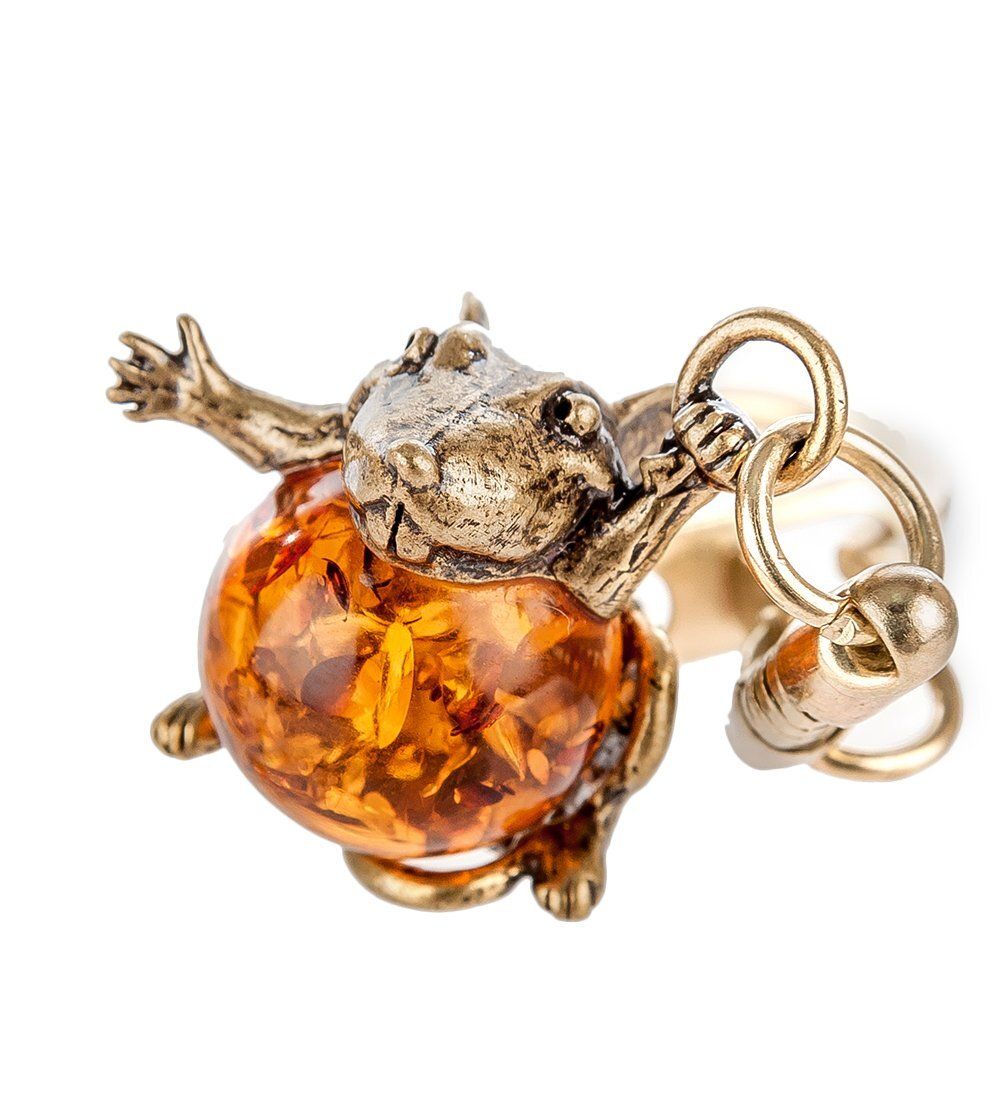 AM- 058 Брелок «Мышка» (латунь, янтарь)