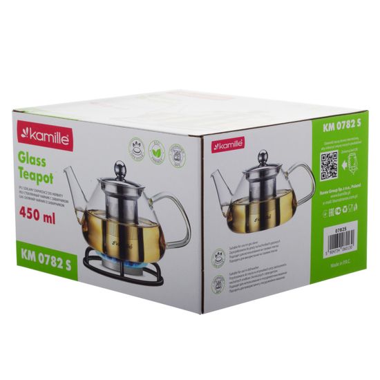 Стеклянный заварочный чайник 450 мл. Kamille KM-0782S со съемным ситечком